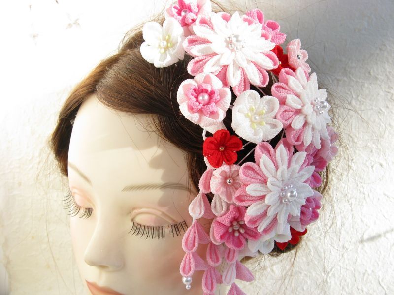 成人式・結婚式の髪飾り　ピンクのグラデーションでとっても豪華